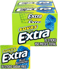 Wrigley's - Extra - Sours Blue Raspberry Chewing Gum 15 Sticks x 10 Pack