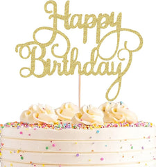 Party Makers Happy Birthday Cake Topper Glitter Gold