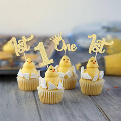 Party Makers - One Birthday Cupcake Picks Gold 10pc