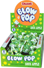 Charms Blow Pop Sour Apple Bubble Gum Filled Lollipop 48 Pack