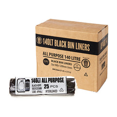 Bundle All Purpose Garbage Bags Roll Black Hdpe 140L 8x25pcs