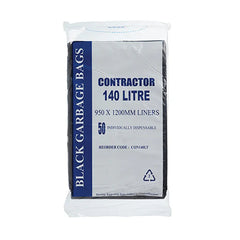 Contractor - Heavy duty Black Bin Liners 140L 950x1200mm 50pcs