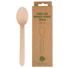 One Tree - Single Use Wooden Spoons 160Mm 25pcs