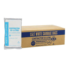 Contractor - Garbage Bag 55L HD White Bin Liners 630x830mm 50pcs