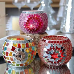 HandCrafted Mosaic Glass Candle Holder - 3 pcs
