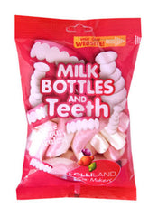 Milk Bottles & Teeth Lollies Bag 140g * 18 Pack