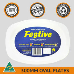 Festive - Premium Plastic Oval Plate Medium White 210 x 300mm