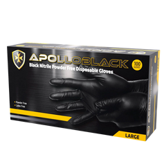 Apolio Heavy Duty 6g Black Nitrile Gloves Powder Free Large