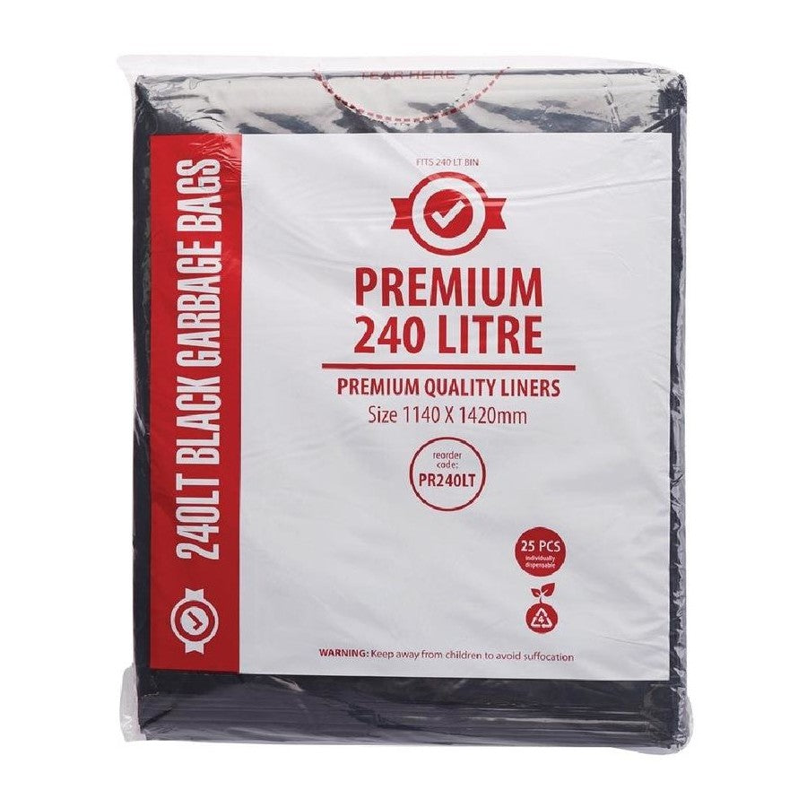 Premium - Garbage Bag Black Bin Liner 240L 25pcs