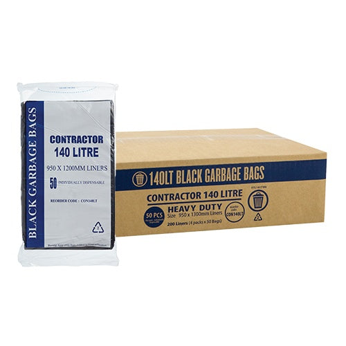 Bundle - Contractor - Heavy duty Black Bin Liners 140L 4 x 50pcs