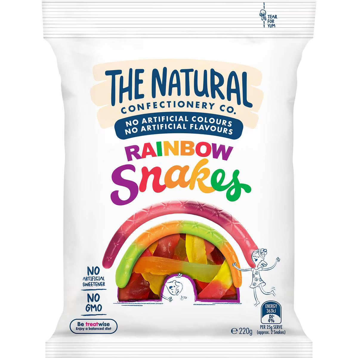 The Natural Confectionary co Rainbow Snakes 220g x18