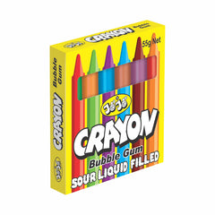 jojo crayon bubble gum fruit flavoured sour liquid filled 55g x 12