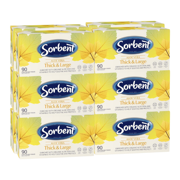 12 x Sorbent Facial Tissues Thick & Large Aloe Vera 95 Pack