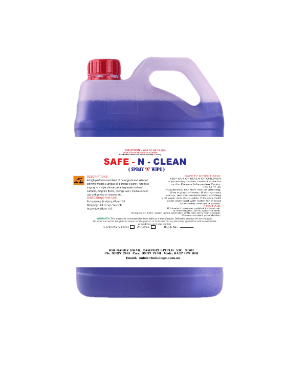 Safe N Clean (Spray & Wipe) – 5LT
