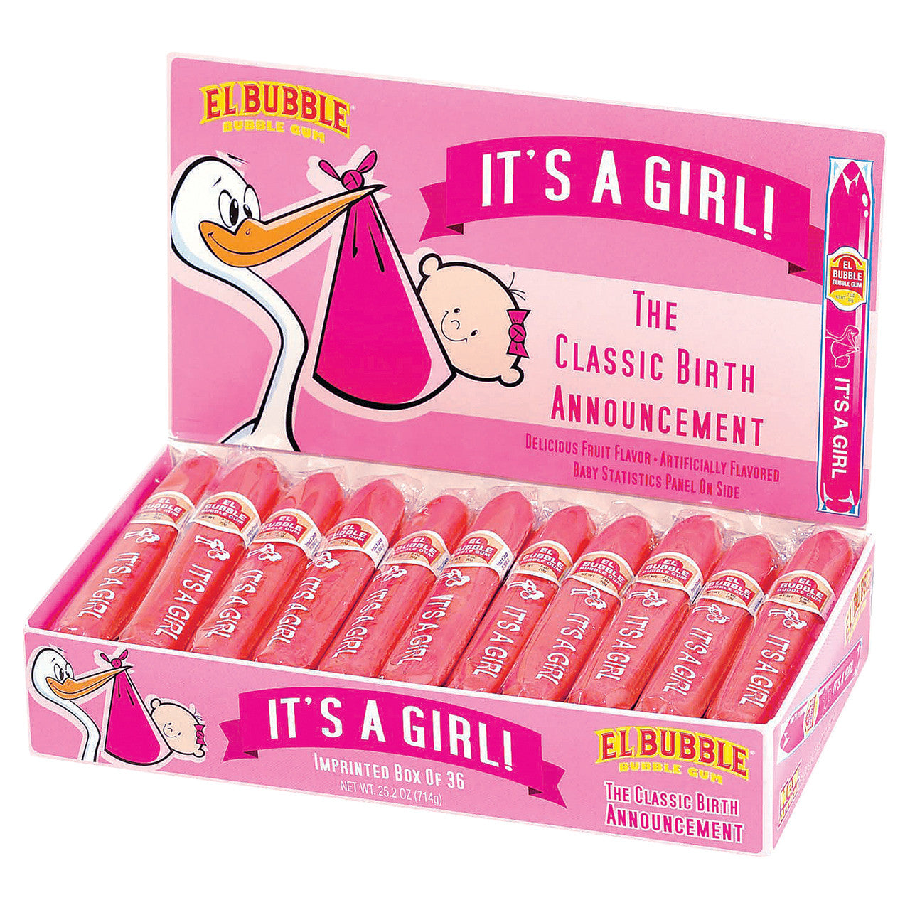 El Bubble It's a Girl Pink Bubble Gum Cigar Box 36 Pack