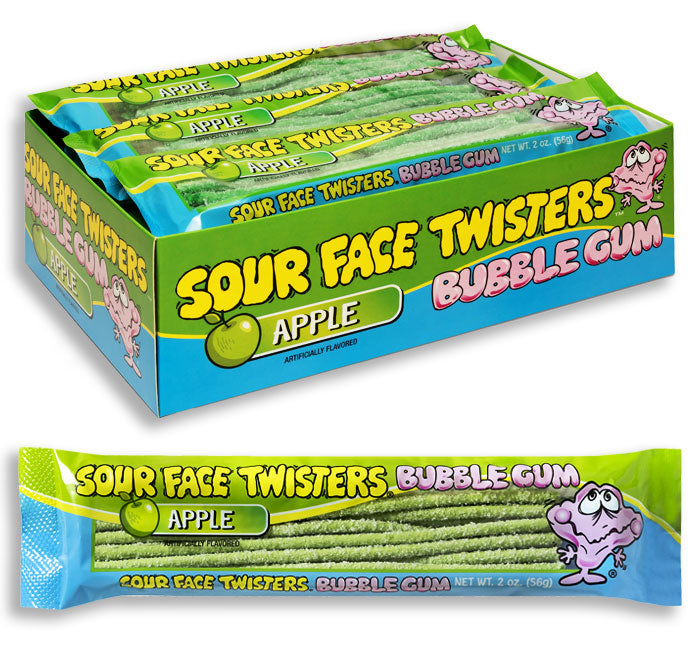 Sour Face Twisters Sour Bubble Gum Apple 56g * 12 Pack