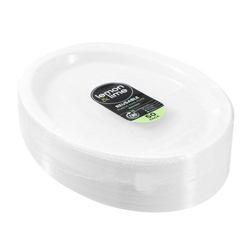 Bundle Lemon & Lime - REUSABLE PLASTIC OVAL PLATE 31X24.5CM VALUE 6 x 50PK