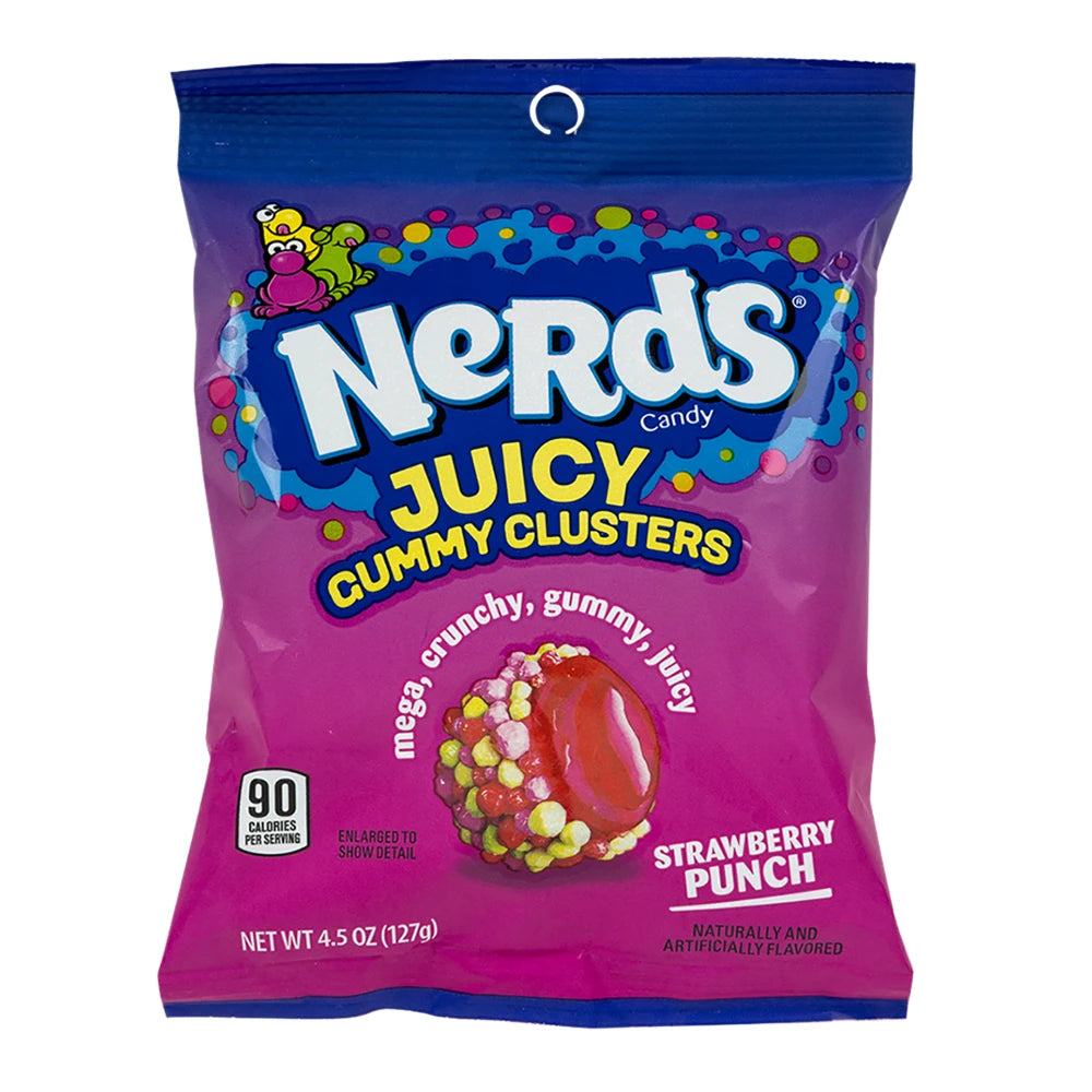 Nerds Juicy Gummy Cluster Strawberry Punch Peg Bags 127g x 12 Pack