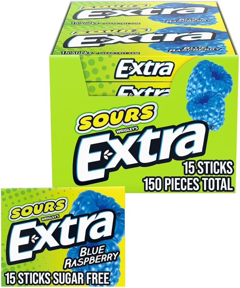 Wrigley's - Extra - Sours Blue Raspberry Chewing Gum 15 Sticks x 10 Pack