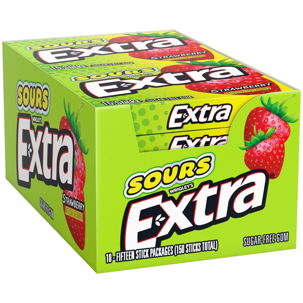 Wrigley's - Extra - Sours Strawberry Chewing Gum 15 Sticks x 10 Pack