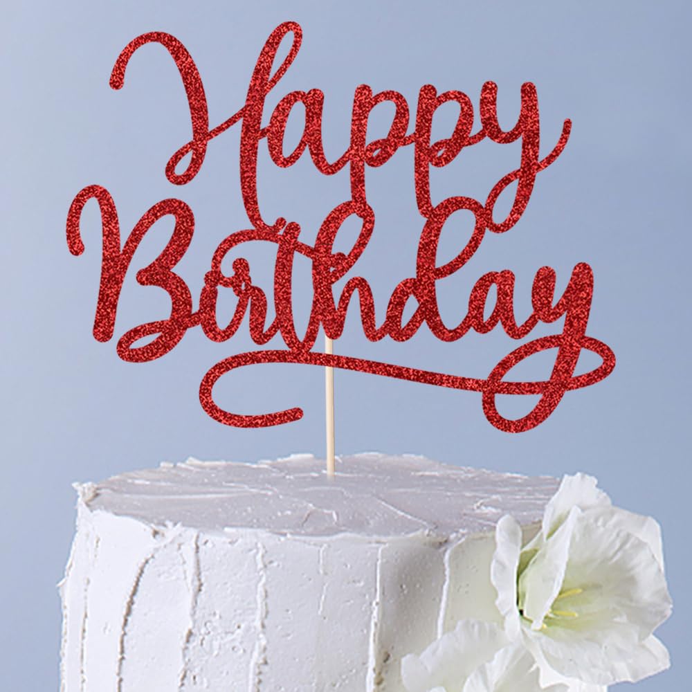 Party Makers Happy Birthday Cake Topper Glitter Red