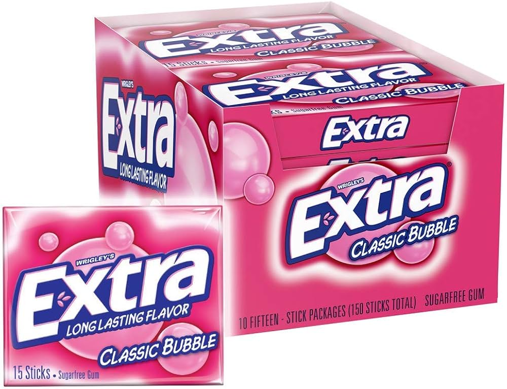 Wrigley's - Extra - Classic Bubble Chewing Gum 15 Sticks x 10 Pack