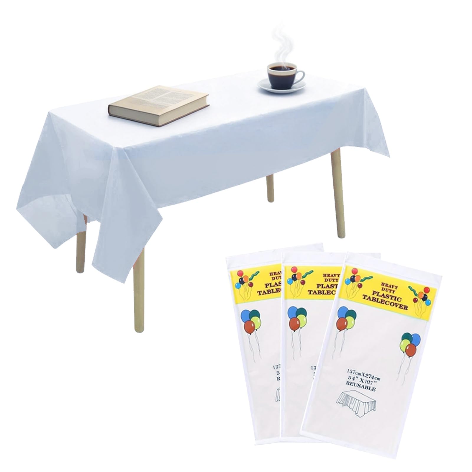 Heavy Duty Plastic Tablecover White 137Cmx274Cm Rectangle