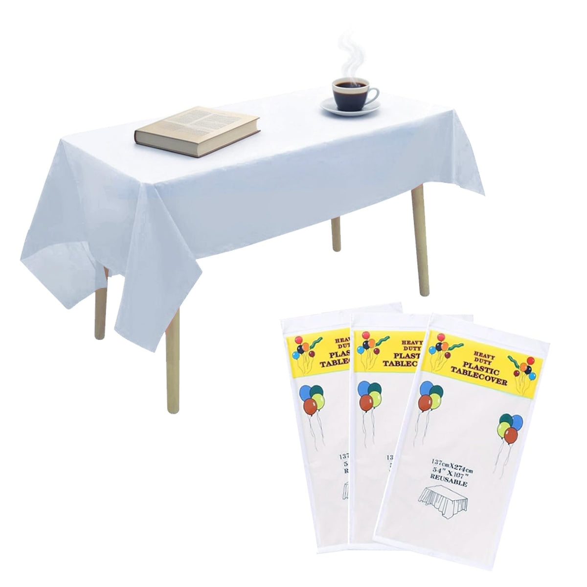 Heavy Duty Plastic Tablecover White 137Cmx274Cm Rectangle