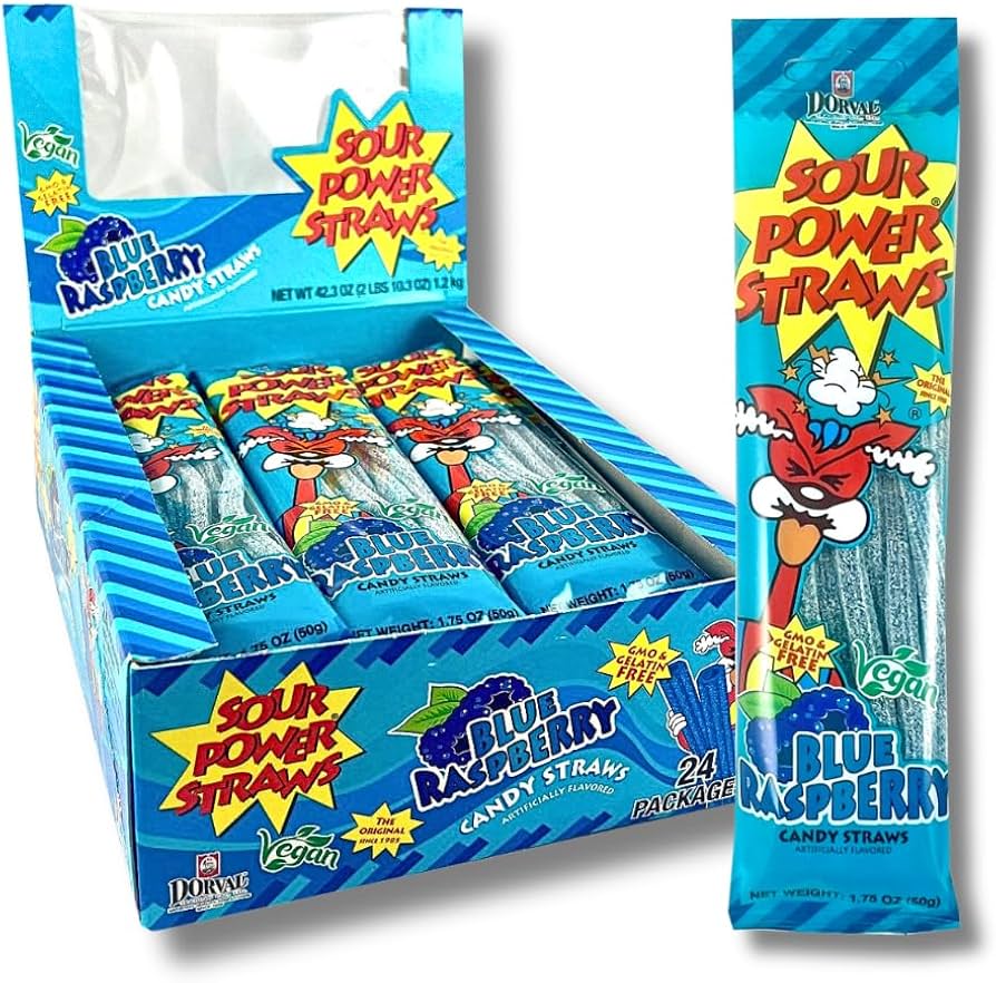 Sour Power Candy Straws - Blue Raspberry 50g * 24 Pack