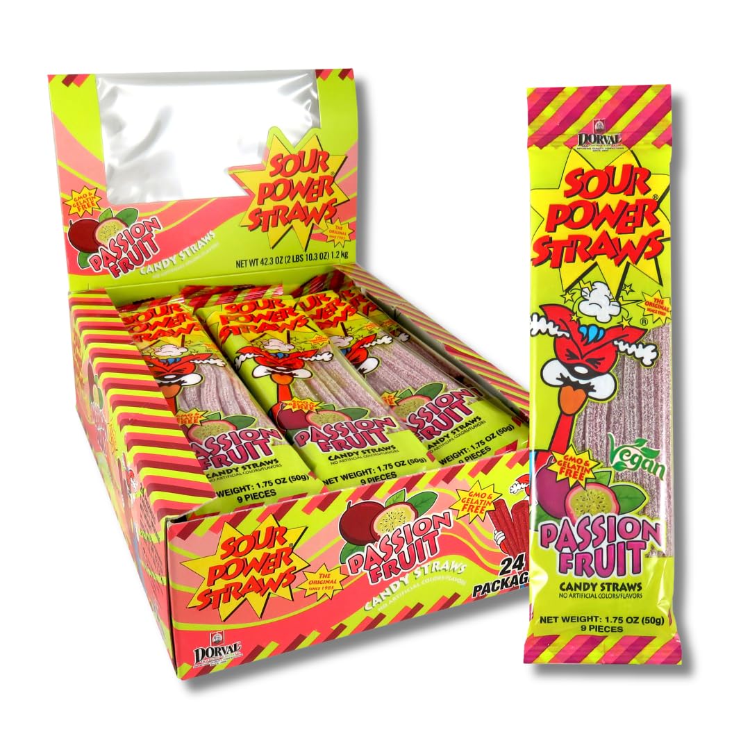 Sour Power Candy Straws - Passion Fruit 50g * 24 Pack