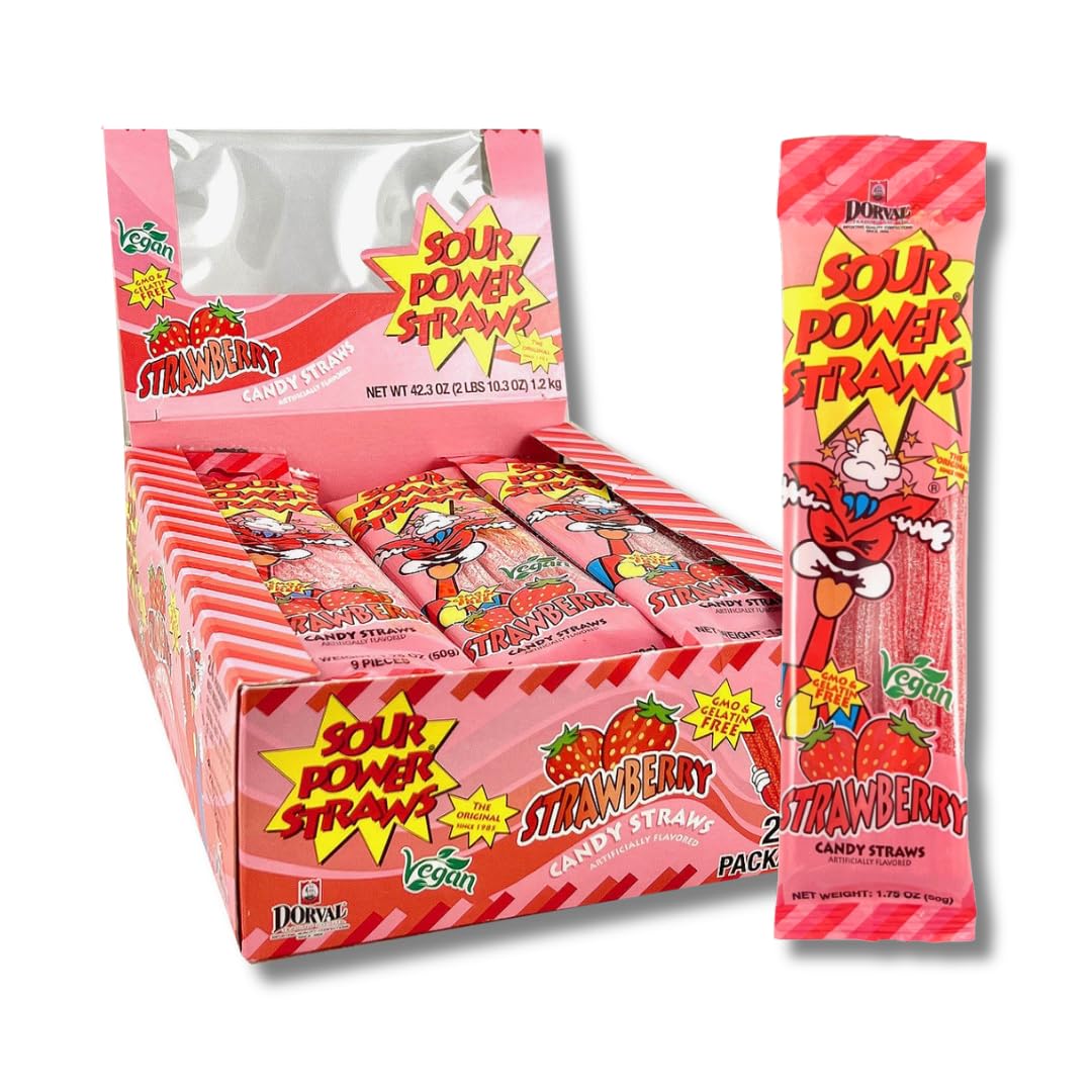Sour Power Candy Straws - Strawberry 50g * 24 Pack