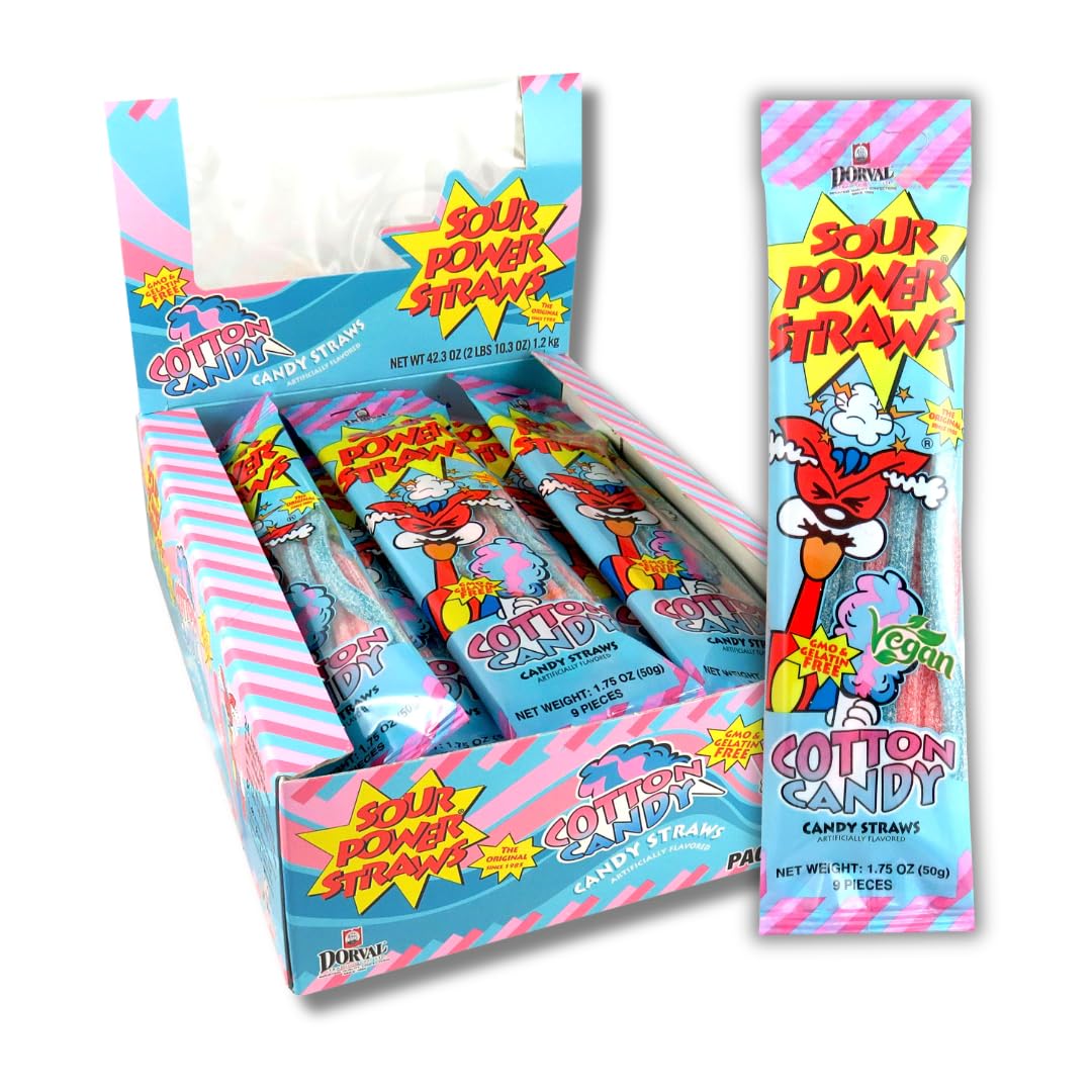 Sour Power Candy Straws - Cotton Candy 50g * 24 Pack