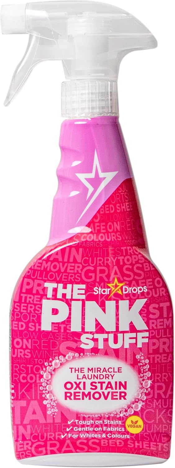 The Pink Stuff Miracle Laundry Oxi Stain Remover Spray (500ml) - Vegan Friendly Stain Removal for Whites & Colours - Fresh Fragrance - 500ml