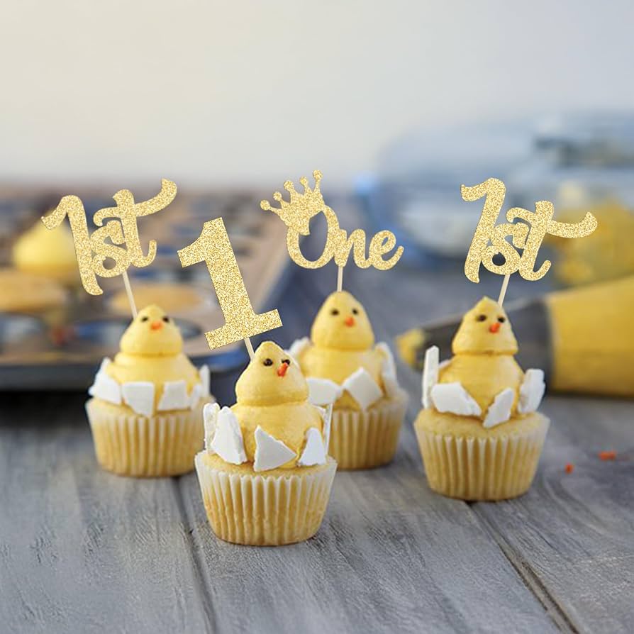 Party Makers - One Birthday Cupcake Picks Gold 10pc