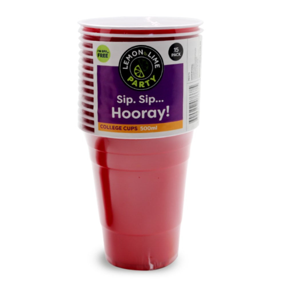 Lemon & Lime Red Party Cups 500ml