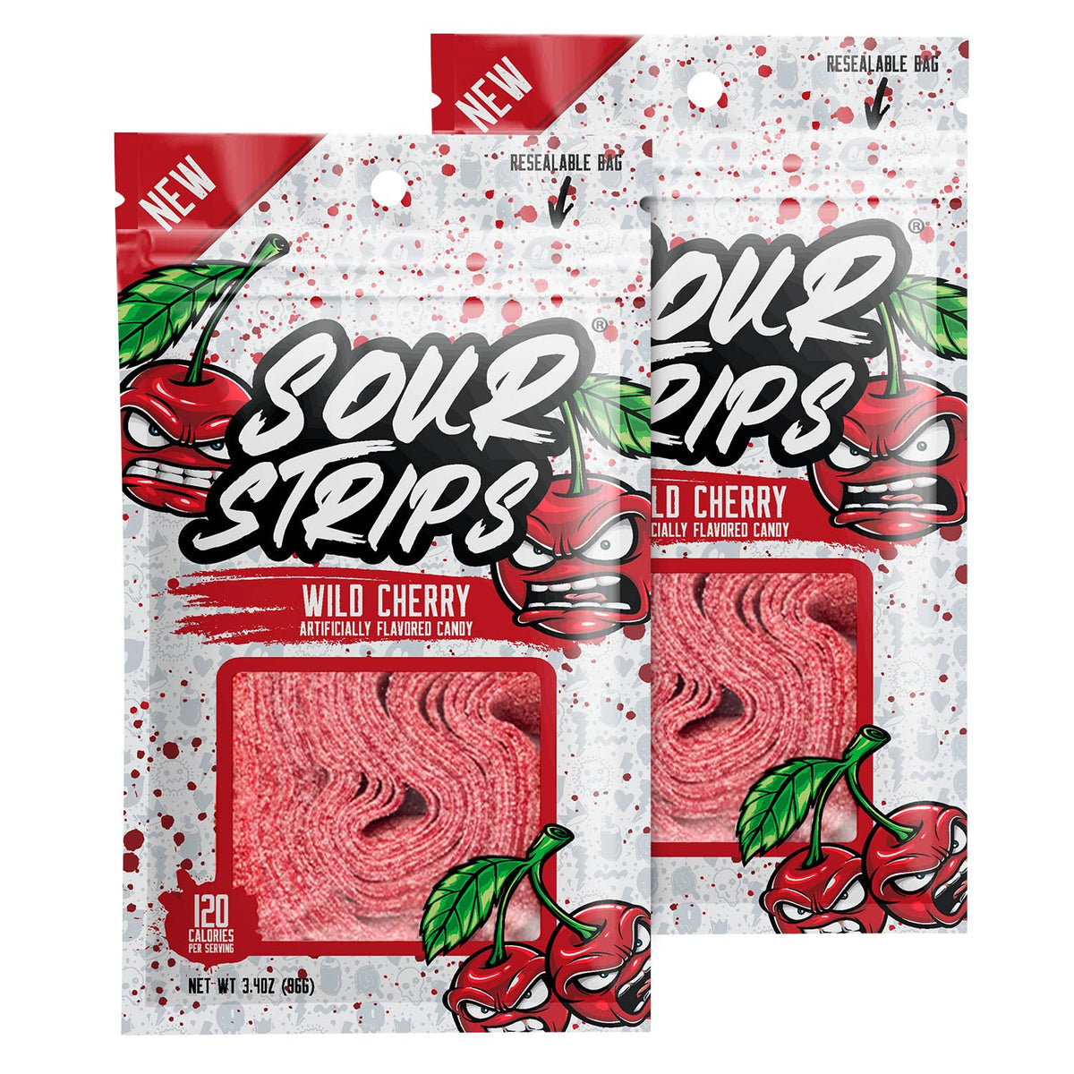 Sour Strips Candy Bag 96g * 12 Pack - Wild Cherry