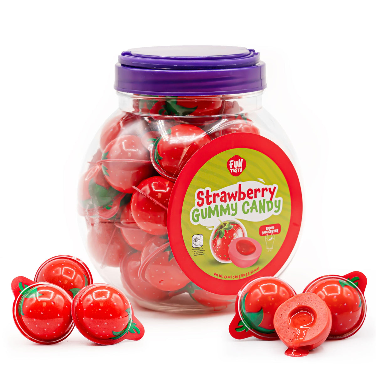 Strawberry Gummy Liquid Candy Ball 30 Pieces * 20 Pack