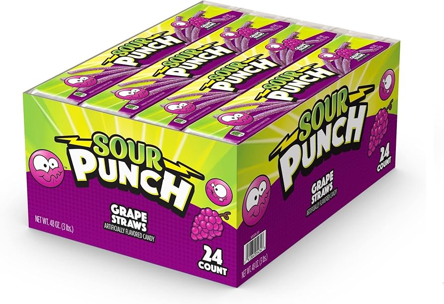 Sour Punch Candy Straws - Grape 57g * 24 Pack