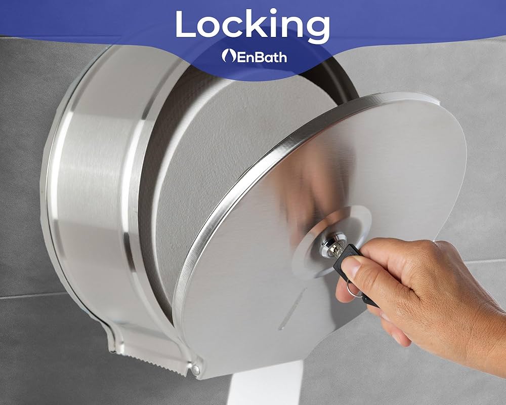 Nap Clean Stainless Steel Jumbo Toilet Roll Dispenser & Key