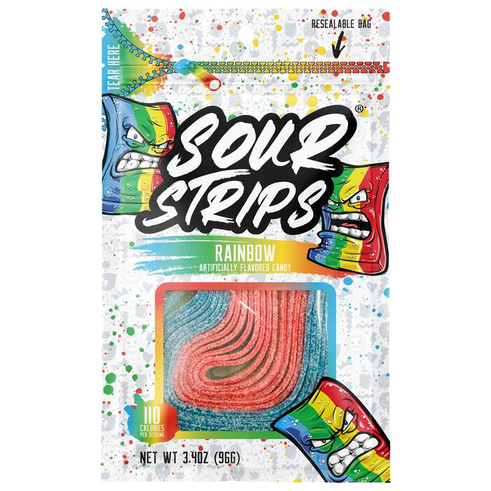 Sour Strips Candy Bag 96g * 12 Pack - Rainbow