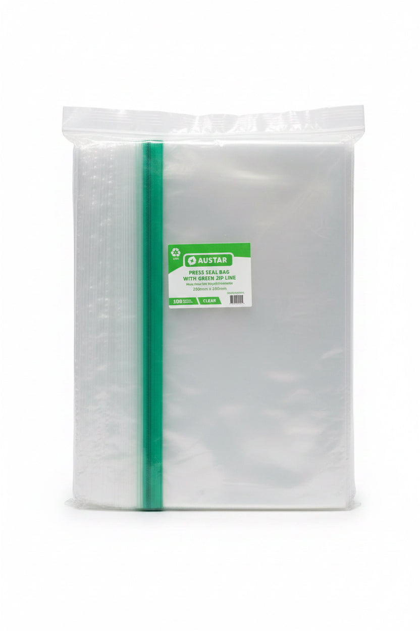 AUSTAR - Press Seal Bag with Green Zip Line 280x380mm 100pcs
