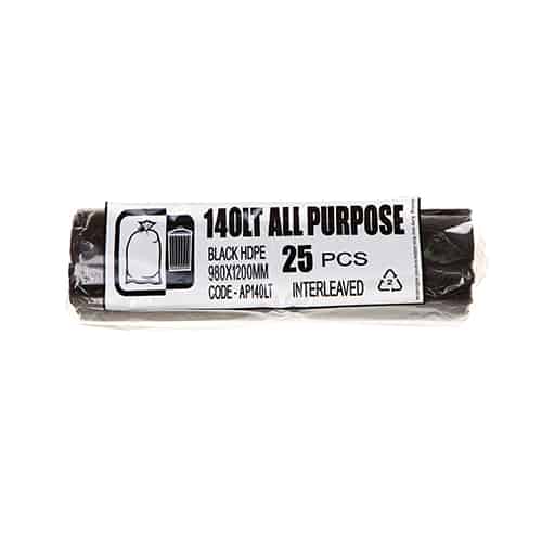All Purpose - Garbage Bags Roll Black Bin Liners HDPE 140L 25pcs