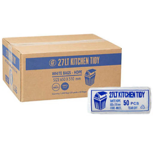 Kitchen Tidy - Bin Liners - 27L HDPE White Bin Bag 50pcs