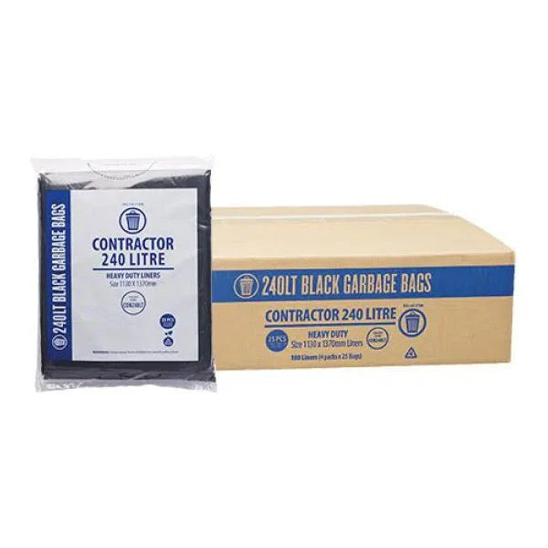 Bundle Contractor Garbage Bags Hd Black Bin Liners 240L 5x25pcs