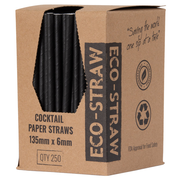 Eco-Straw Cocktail Paper Straw 6mm Plain Black 2500pcs