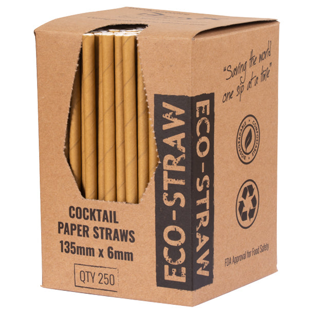 Eco-Straw 3ply Paper Cocktail Straw Kraft Brown 2500pcs