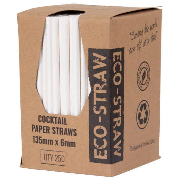 Eco-Straw Cocktail Paper Straw 6mm Plain White 2500pcs