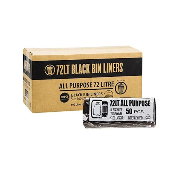 Bundle All Purpose Garbage Bags Black Hdpe 72L 10x50pcs