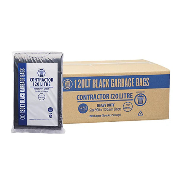 Bundle Contractor Garbage Bags Hd Black Bin Liners 120L 4x50pcs