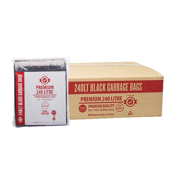 Bundle Premium Garbage Bag Black Bin Liner 240L 4x25pcs
